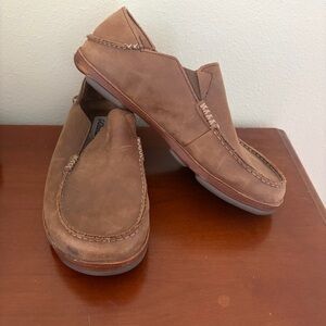 OluKai Men's Tan Leather Slip-On Loafers